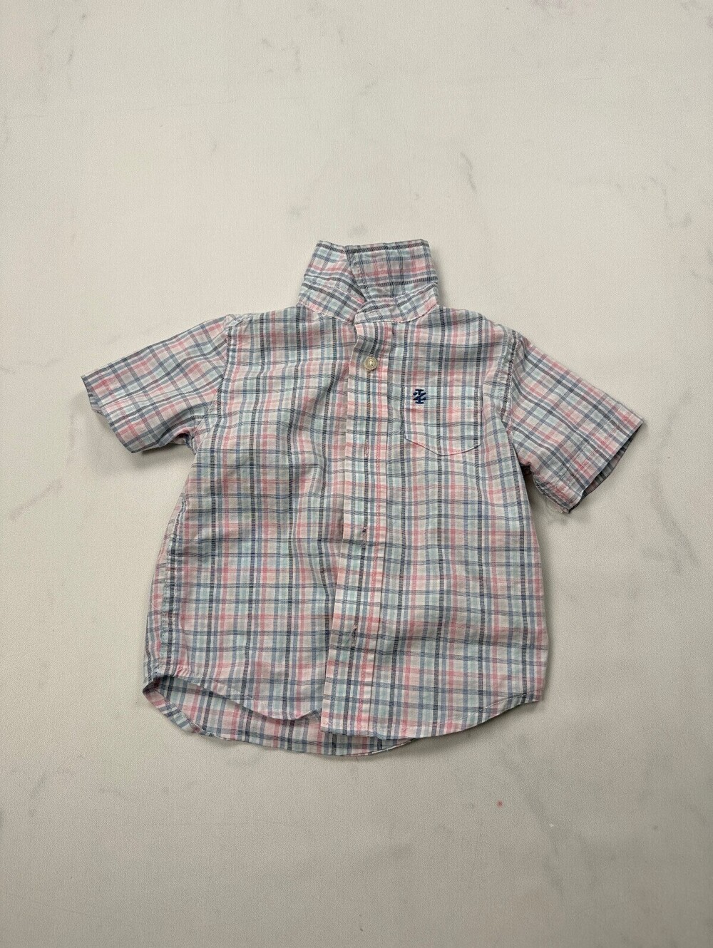 Izod Button-Up Shirt Pastel Blue 90s VTG Checkered - Boys 24M